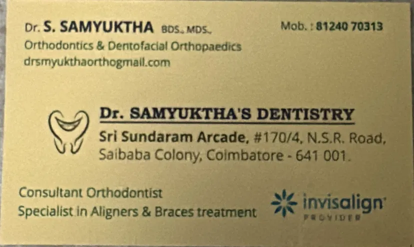 Dr.Samyuktha's Dentistry | Best Dental Clinic in Coimbatore | Invisalign &amp; Aligners Specialist | India’s No.1 Dentist